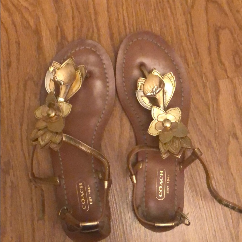 Coach gold flower sandals